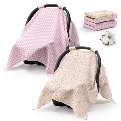 2-in-1 Muslin Baby Car Seat Cover & Nursing Cover, Soft Lightweight Breastfeeding Cover for Boys and Girls,Breathable Canopy for Infant Carseat & Stroller for Summer—Blueberrie