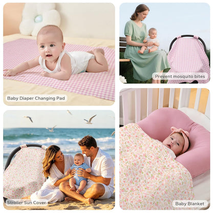 2-in-1 Muslin Baby Car Seat Cover & Nursing Cover, Soft Lightweight Breastfeeding Cover for Boys and Girls,Breathable Canopy for Infant Carseat & Stroller for Summer—Blueberrie