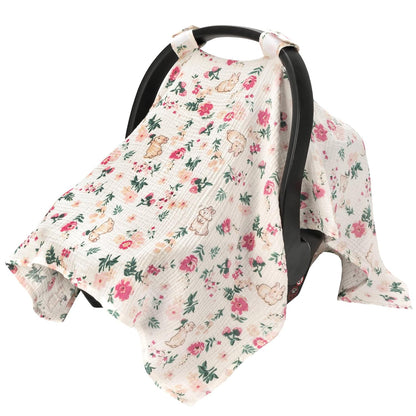 2-in-1 Muslin Baby Car Seat Cover & Nursing Cover, Soft Lightweight Breastfeeding Cover for Boys and Girls,Breathable Canopy for Infant Carseat & Stroller for Summer—Blueberrie