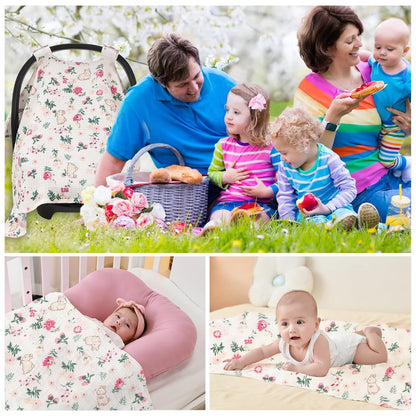 2-in-1 Muslin Baby Car Seat Cover & Nursing Cover, Soft Lightweight Breastfeeding Cover for Boys and Girls,Breathable Canopy for Infant Carseat & Stroller for Summer—Blueberrie