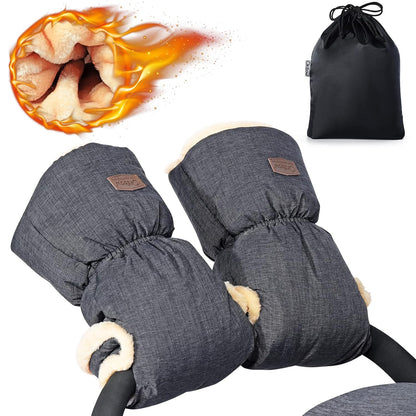 Orzbow Faux Sheepskin Stroller Gloves, Universal, Cozy & Warm, Dark Gray
