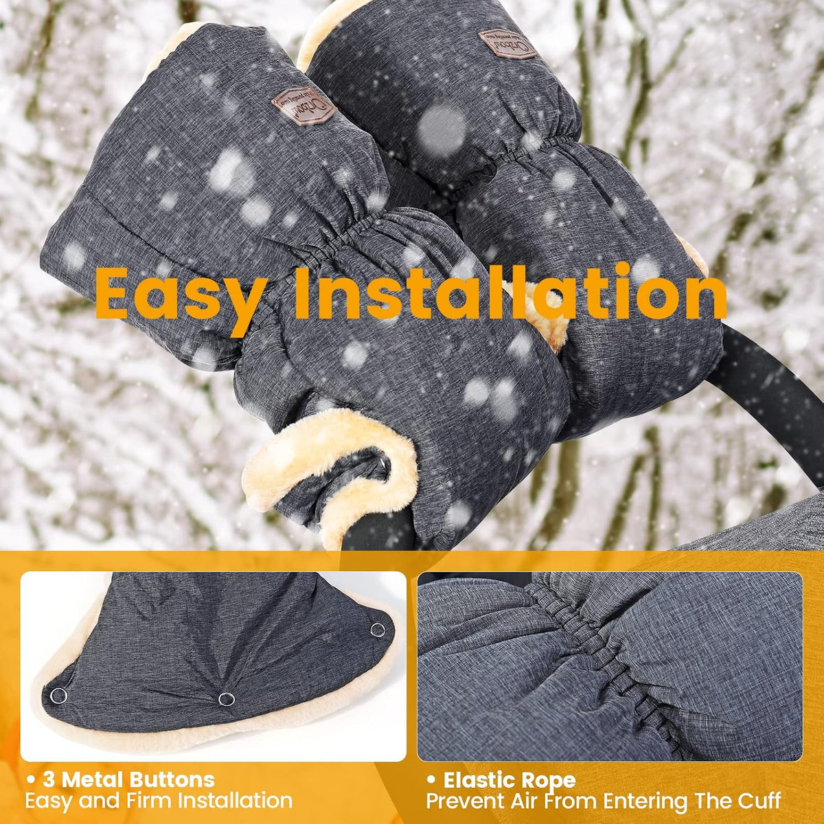 Orzbow Faux Sheepskin Stroller Gloves, Universal, Cozy & Warm, Dark Gray