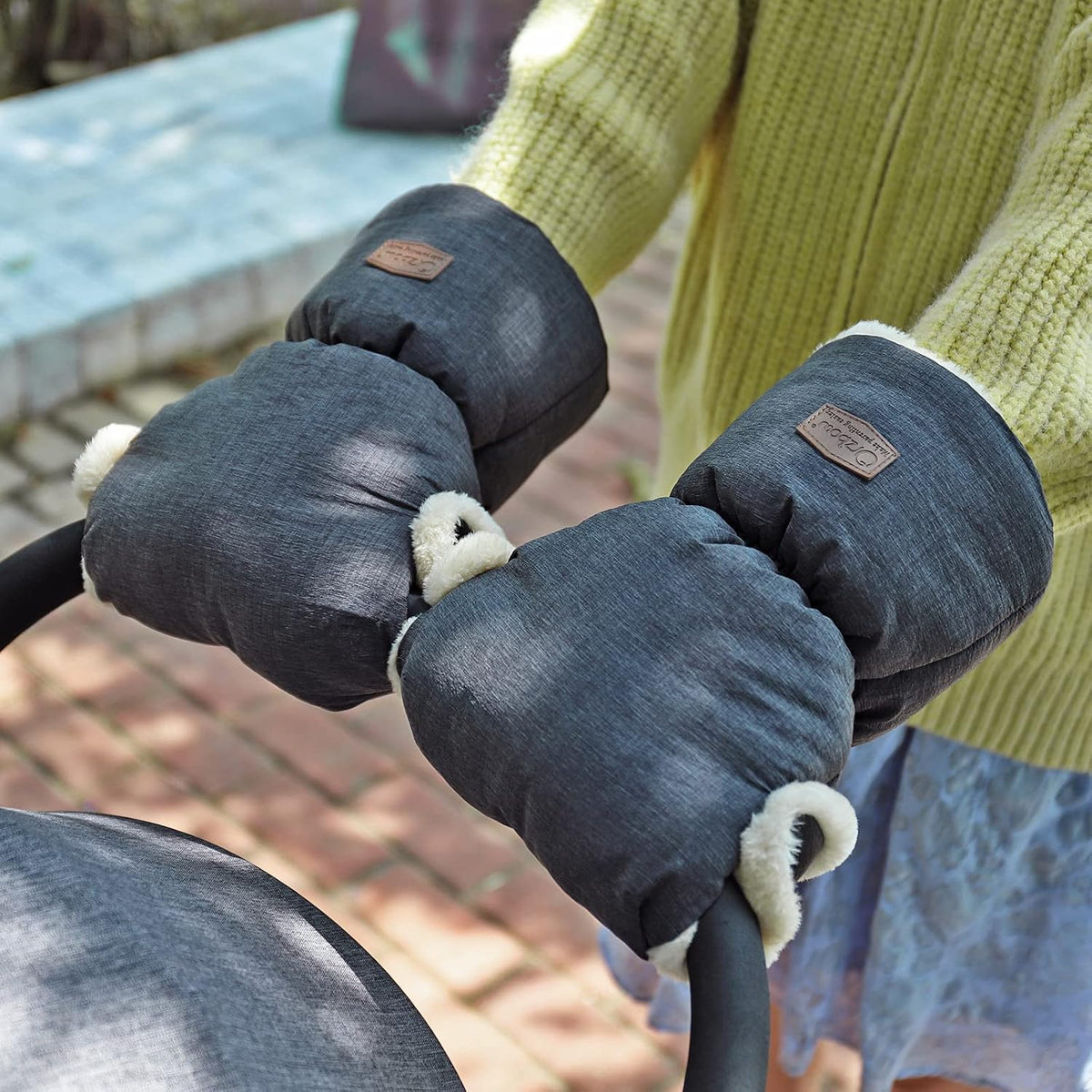 Orzbow Faux Sheepskin Stroller Gloves, Universal, Cozy & Warm, Dark Gray