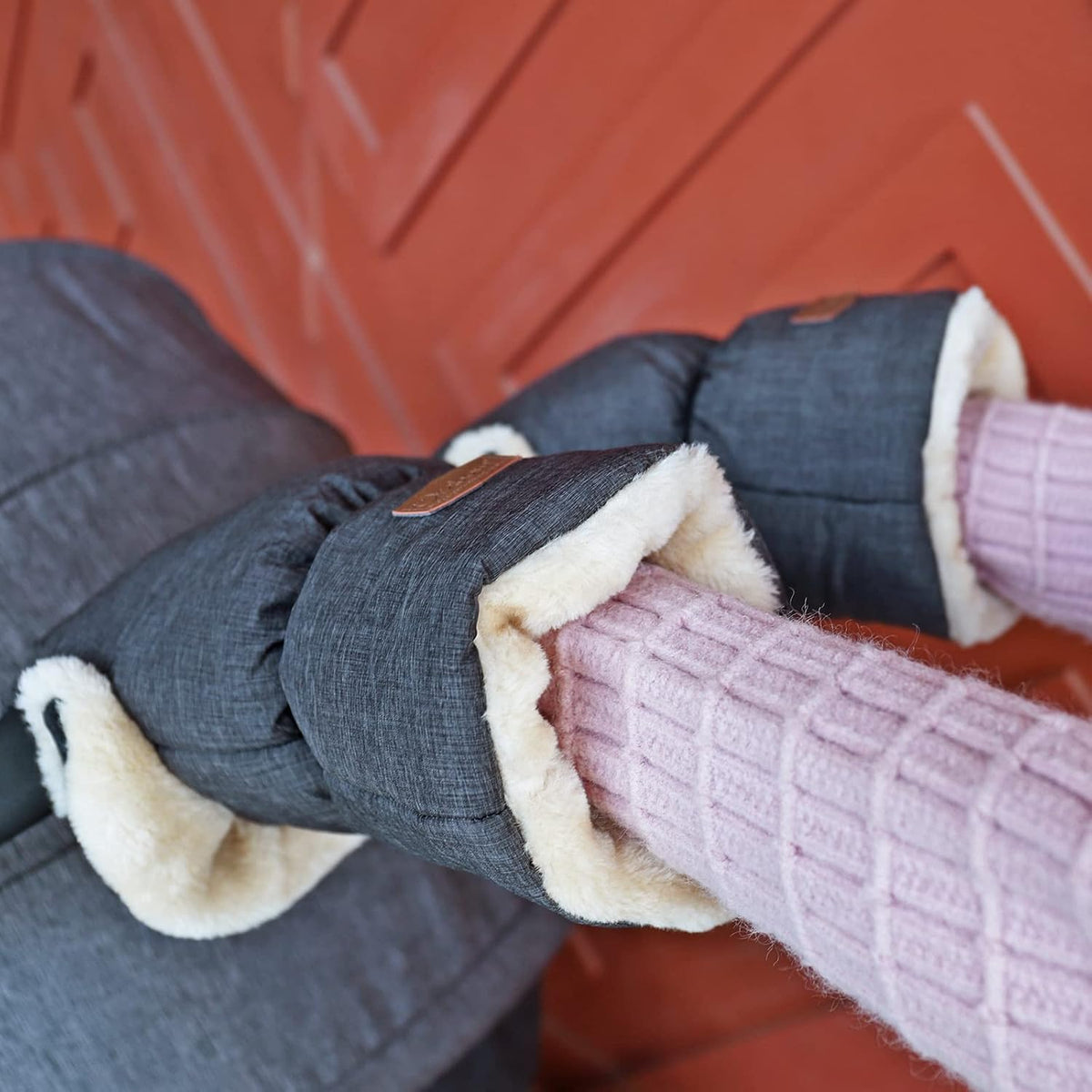 Orzbow Faux Sheepskin Stroller Gloves, Universal, Cozy & Warm, Dark Gray