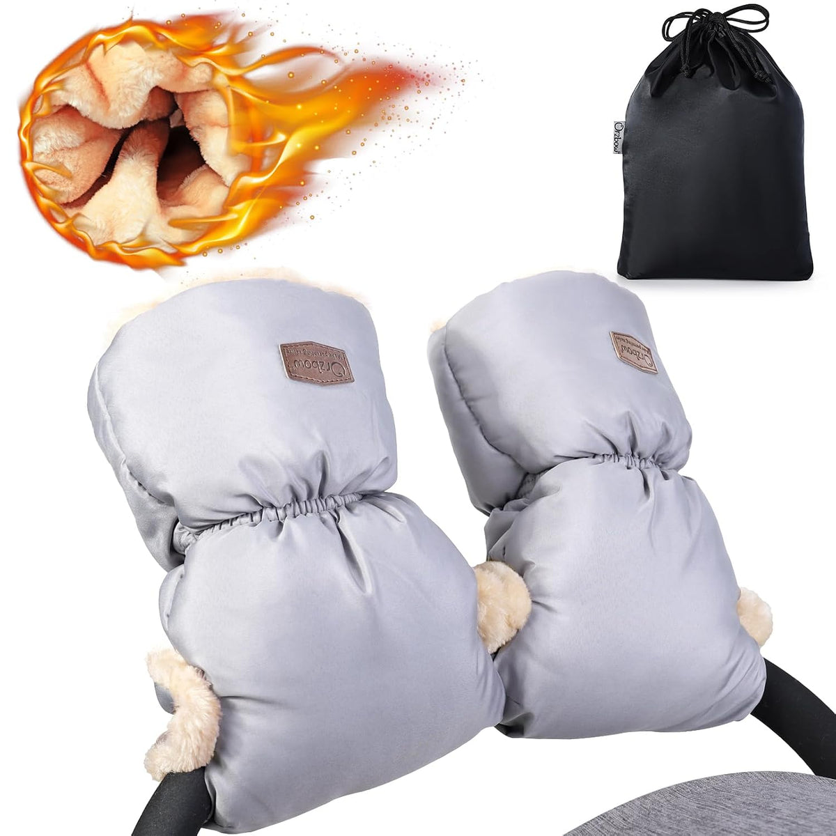Orzbow Faux Sheepskin Stroller Gloves, Universal, Cozy & Warm, Dark Gray