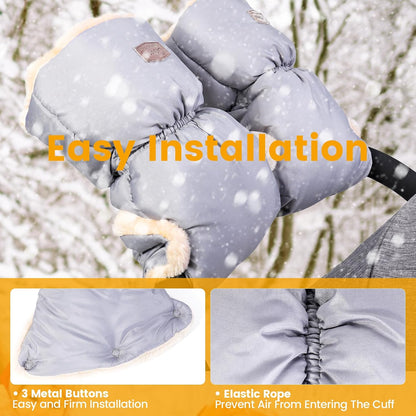 Orzbow Faux Sheepskin Stroller Gloves, Universal, Cozy & Warm, Dark Gray