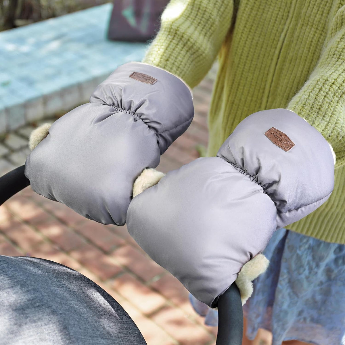 Orzbow Faux Sheepskin Stroller Gloves, Universal, Cozy & Warm, Dark Gray