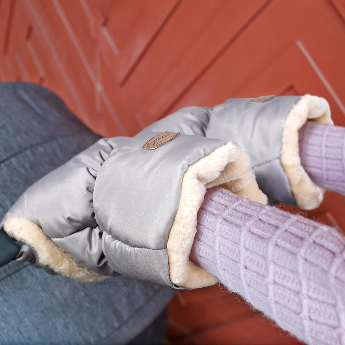Orzbow Faux Sheepskin Stroller Gloves, Universal, Cozy & Warm, Dark Gray