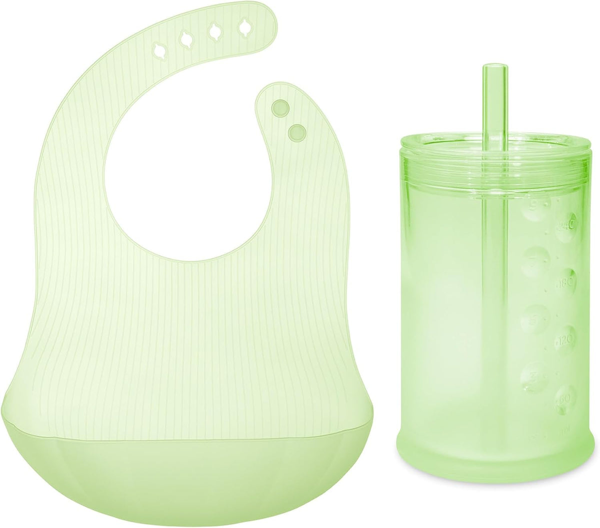 Silicone Training Cup with Straw Lid Bundle 9oz Kiwi Fold N Go Silicone Baby Bib w Travel Case (Kiwi)