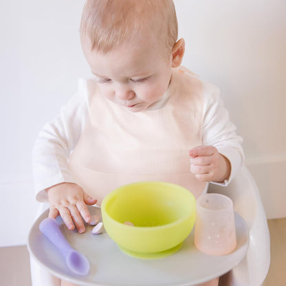 Silicone Training Cup with Straw Lid Bundle 9oz Kiwi Fold N Go Silicone Baby Bib w Travel Case (Kiwi)
