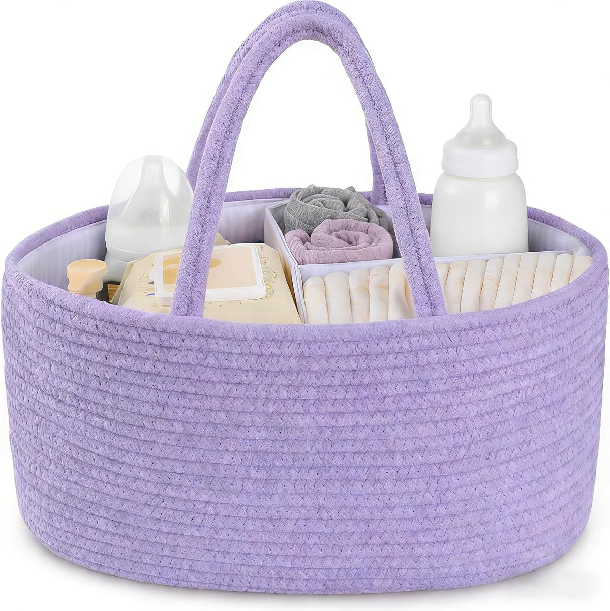 Diaper Caddy Organizer with Handle (White Green-Baby)