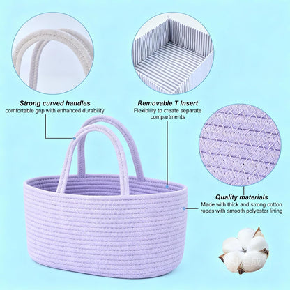 Diaper Caddy Organizer with Handle (White Green-Baby)