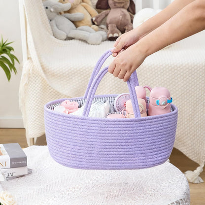 Diaper Caddy Organizer with Handle (White Green-Baby)