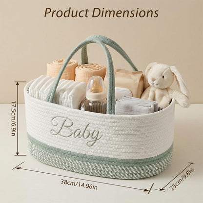 Diaper Caddy Organizer with Handle (White Green-Baby)
