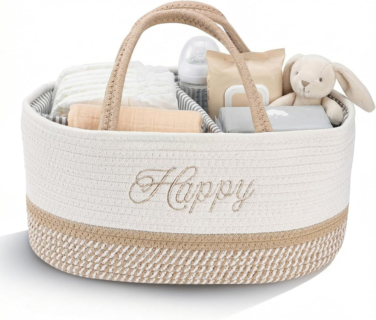 Diaper Caddy Organizer with Handle (White Green-Baby)