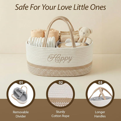 Diaper Caddy Organizer with Handle (White Green-Baby)