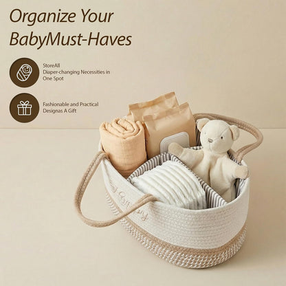 Diaper Caddy Organizer with Handle (White Green-Baby)