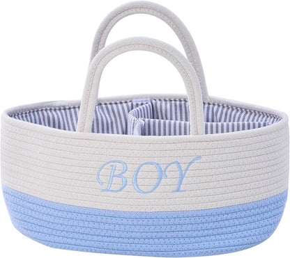 Diaper Caddy Organizer with Handle (White Green-Baby)