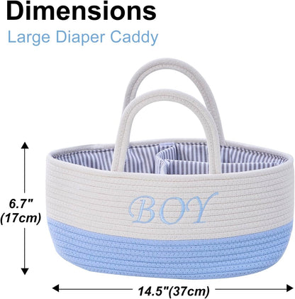 Diaper Caddy Organizer with Handle (White Green-Baby)