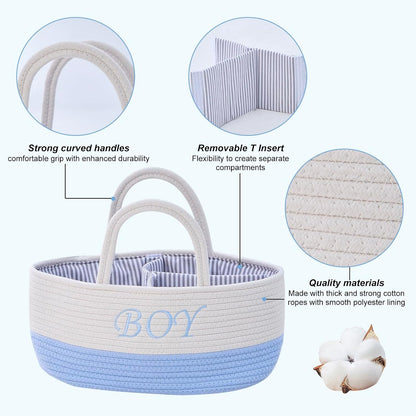 Diaper Caddy Organizer with Handle (White Green-Baby)