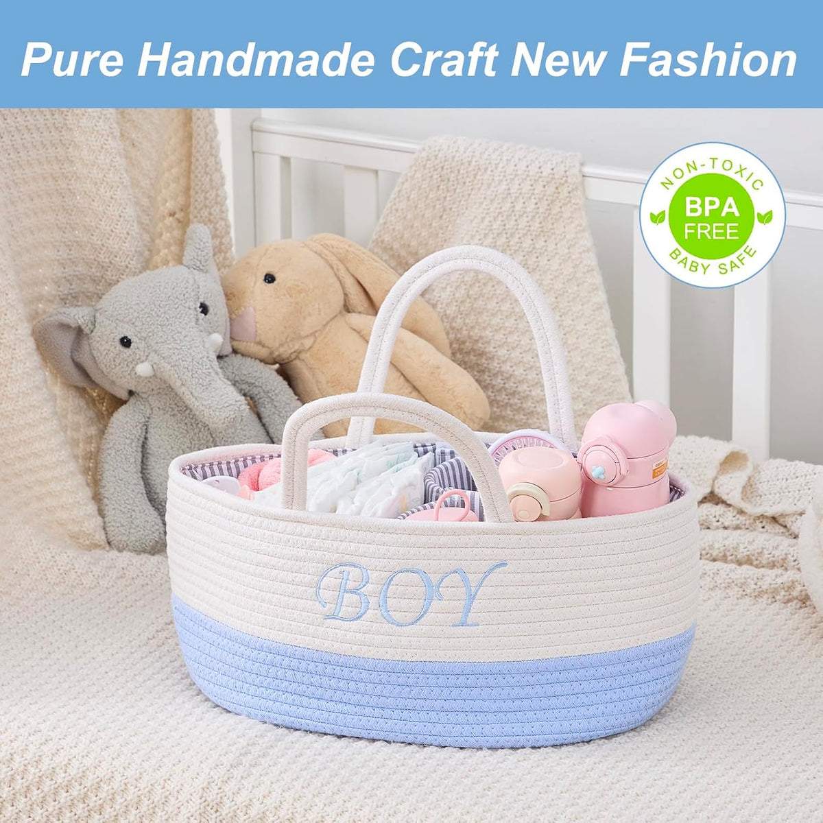 Diaper Caddy Organizer with Handle (White Green-Baby)