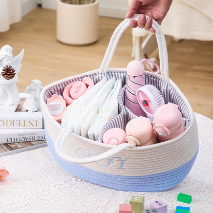 Diaper Caddy Organizer with Handle (White Green-Baby)