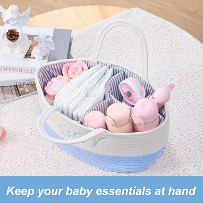 Diaper Caddy Organizer with Handle (White Green-Baby)