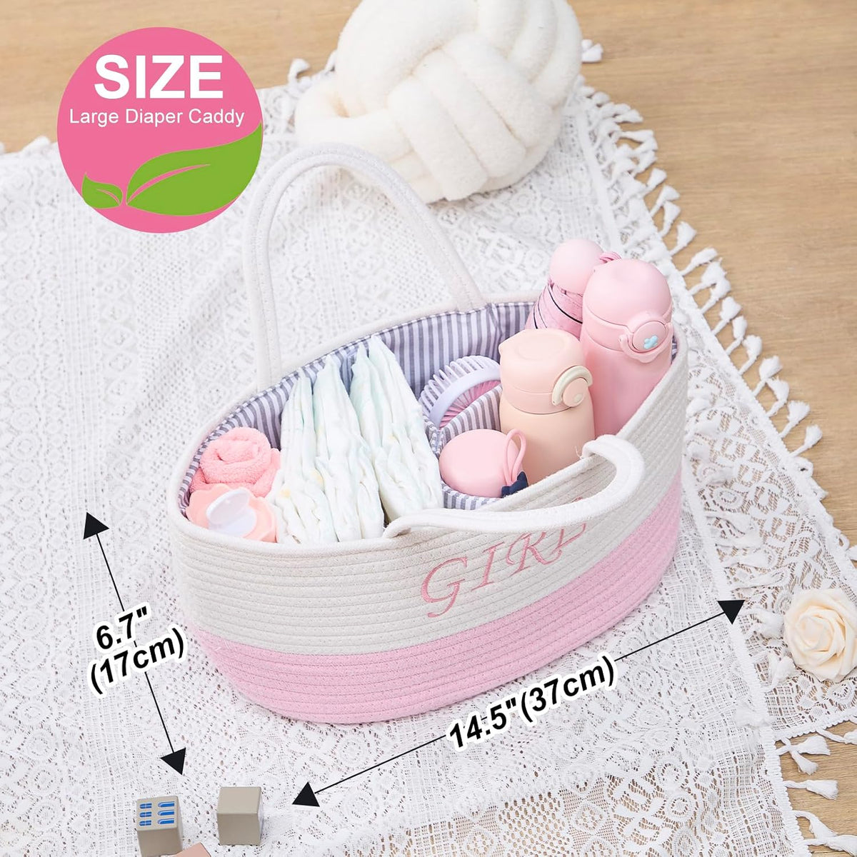 Diaper Caddy Organizer with Handle (White Green-Baby)