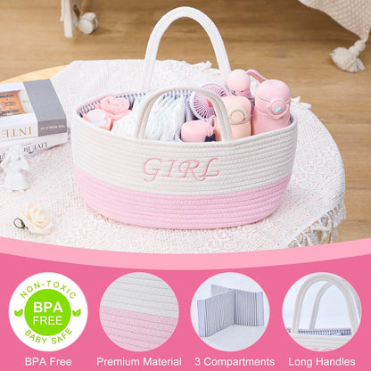 Diaper Caddy Organizer with Handle (White Green-Baby)