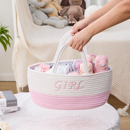 Diaper Caddy Organizer with Handle (White Green-Baby)