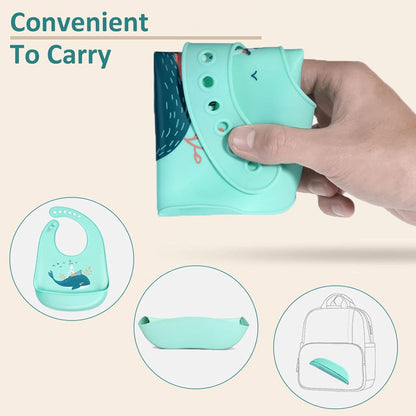 Baby Silicone Feeding Bibs, 3pcs Adjustable Waterproof Bibs for Feeding
