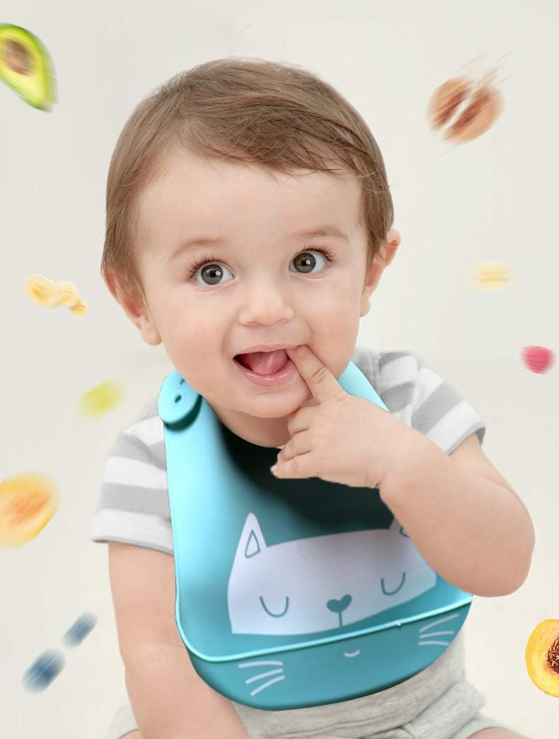 Baby Silicone Feeding Bibs, 3pcs Adjustable Waterproof Bibs for Feeding