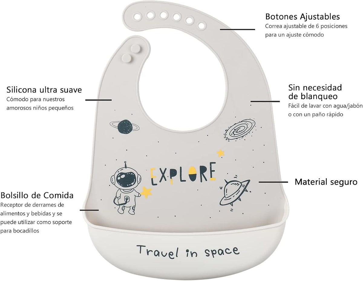 Baby Silicone Feeding Bibs, 3pcs Adjustable Waterproof Bibs for Feeding