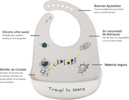 Baby Silicone Feeding Bibs, 3pcs Adjustable Waterproof Bibs for Feeding
