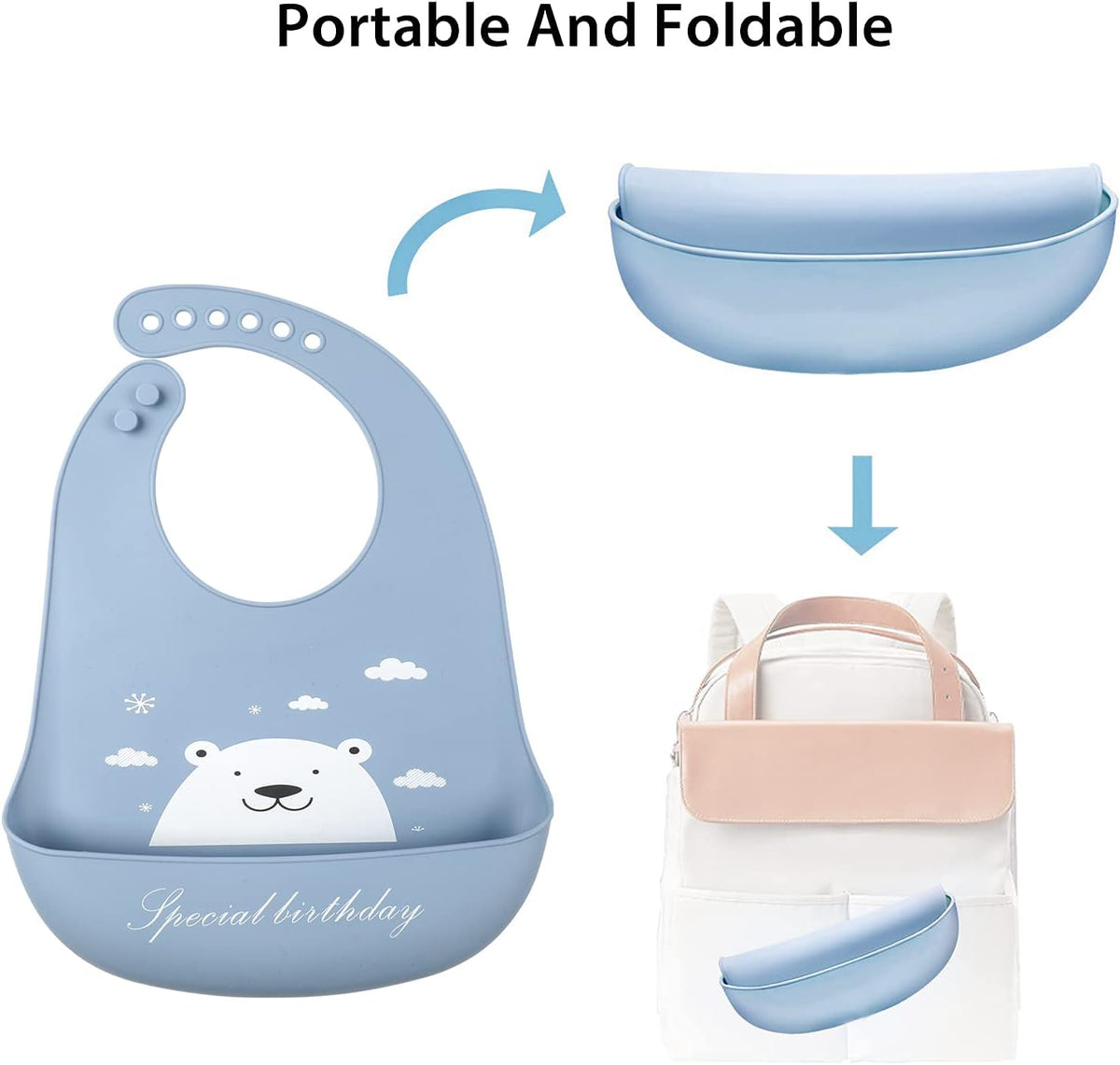 Baby Silicone Feeding Bibs, 3pcs Adjustable Waterproof Bibs for Feeding