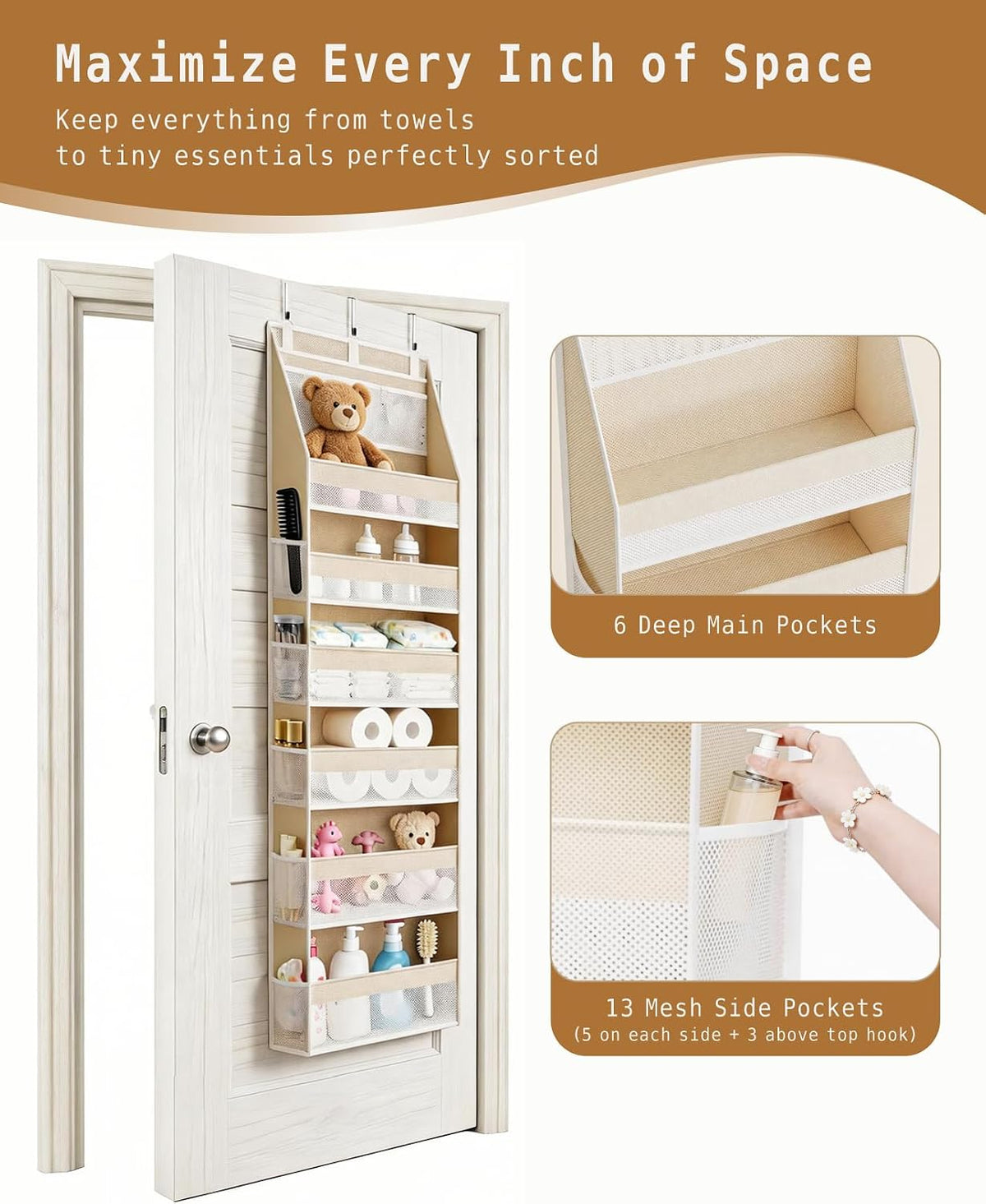 Over The Door Organizer 6 Large +13 Mesh Side Pockets