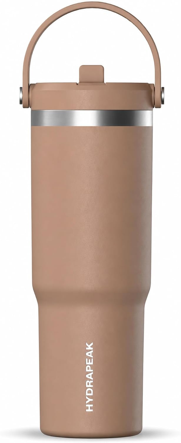 Nomad 32oz Stainless Steel Insulated Travel Tumbler with Handle & Straw Lid, Leakproof, Cupholder Friendly, Back to School, College Dorm, Gym & Everyday Hydration, Cold 24 Hours (Rosewood)