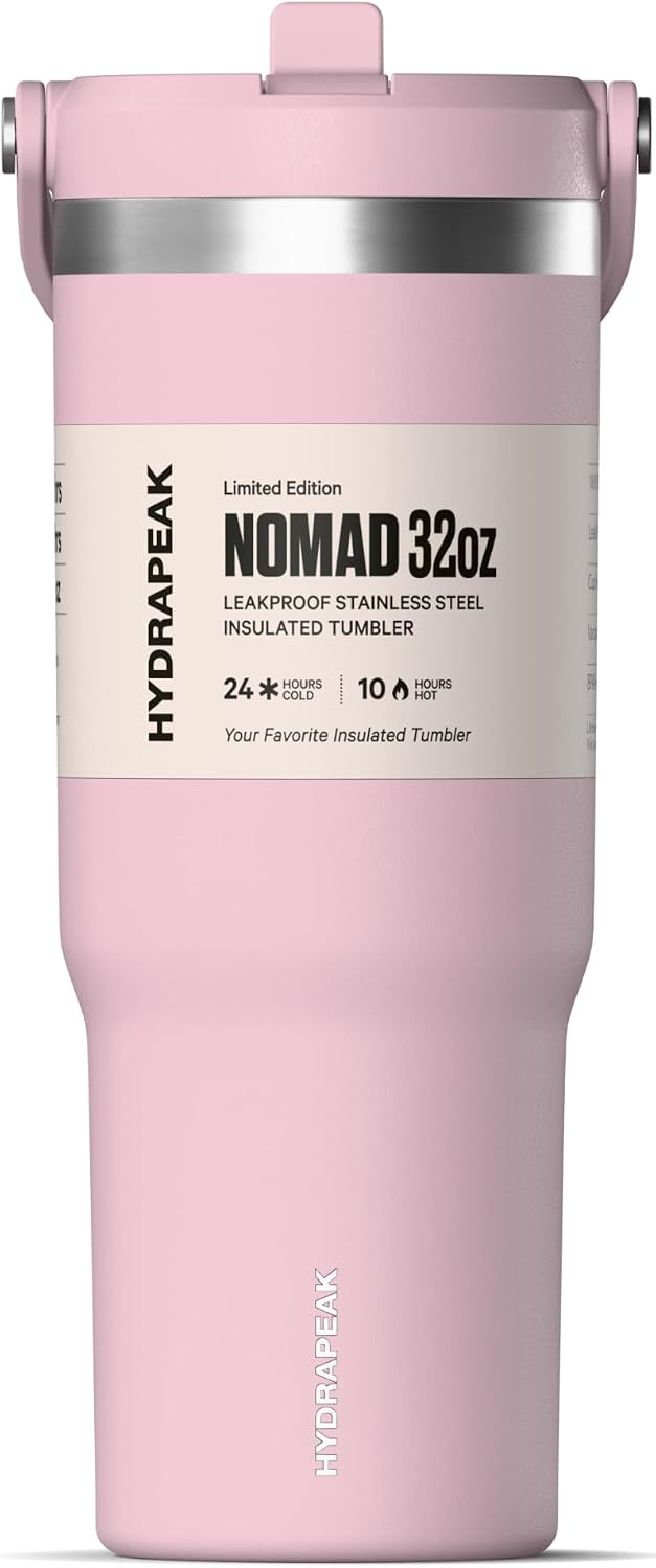 Nomad 32oz Stainless Steel Insulated Travel Tumbler with Handle & Straw Lid, Leakproof, Cupholder Friendly, Back to School, College Dorm, Gym & Everyday Hydration, Cold 24 Hours (Rosewood)