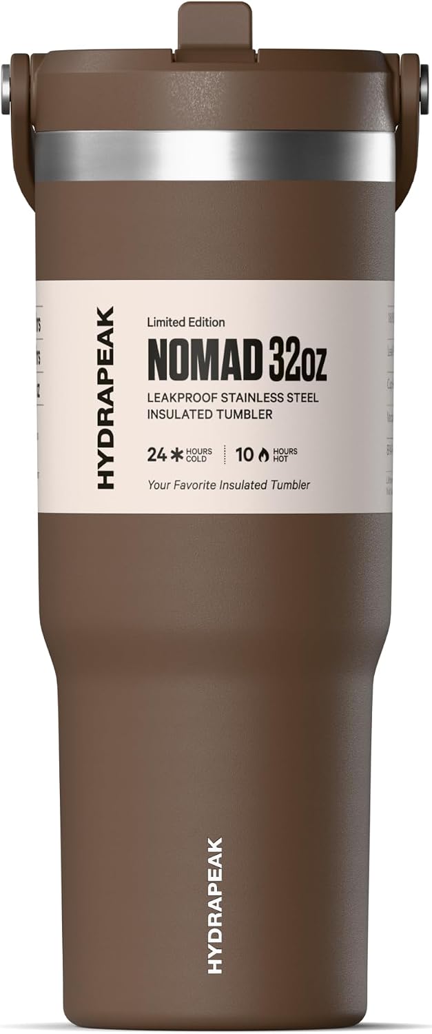 Nomad 32oz Stainless Steel Insulated Travel Tumbler with Handle & Straw Lid, Leakproof, Cupholder Friendly, Back to School, College Dorm, Gym & Everyday Hydration, Cold 24 Hours (Rosewood)
