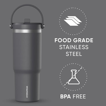Nomad 32oz Stainless Steel Insulated Travel Tumbler with Handle & Straw Lid, Leakproof, Cupholder Friendly, Back to School, College Dorm, Gym & Everyday Hydration, Cold 24 Hours (Rosewood)