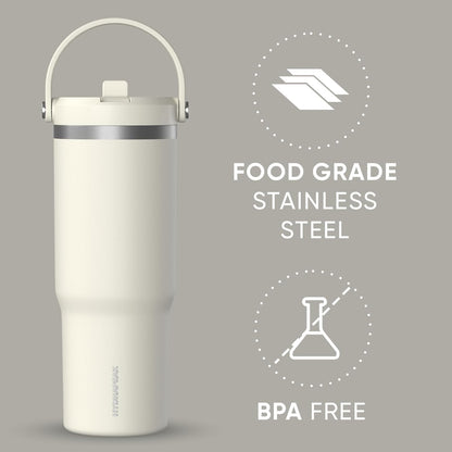 Nomad 32oz Stainless Steel Insulated Travel Tumbler with Handle & Straw Lid, Leakproof, Cupholder Friendly, Back to School, College Dorm, Gym & Everyday Hydration, Cold 24 Hours (Rosewood)
