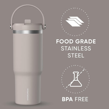 Nomad 32oz Stainless Steel Insulated Travel Tumbler with Handle & Straw Lid, Leakproof, Cupholder Friendly, Back to School, College Dorm, Gym & Everyday Hydration, Cold 24 Hours (Rosewood)