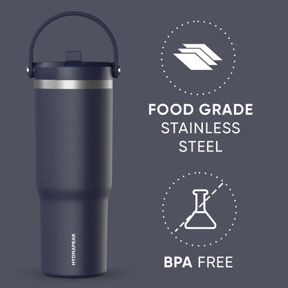 Nomad 32oz Stainless Steel Insulated Travel Tumbler with Handle & Straw Lid, Leakproof, Cupholder Friendly, Back to School, College Dorm, Gym & Everyday Hydration, Cold 24 Hours (Rosewood)