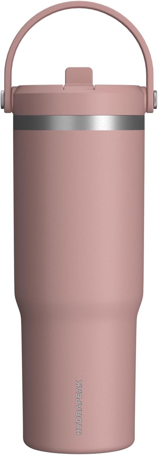 Nomad 32oz Stainless Steel Insulated Travel Tumbler with Handle & Straw Lid, Leakproof, Cupholder Friendly, Back to School, College Dorm, Gym & Everyday Hydration, Cold 24 Hours (Rosewood)