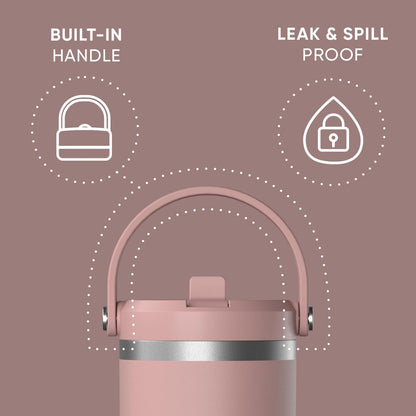 Nomad 32oz Stainless Steel Insulated Travel Tumbler with Handle & Straw Lid, Leakproof, Cupholder Friendly, Back to School, College Dorm, Gym & Everyday Hydration, Cold 24 Hours (Rosewood)