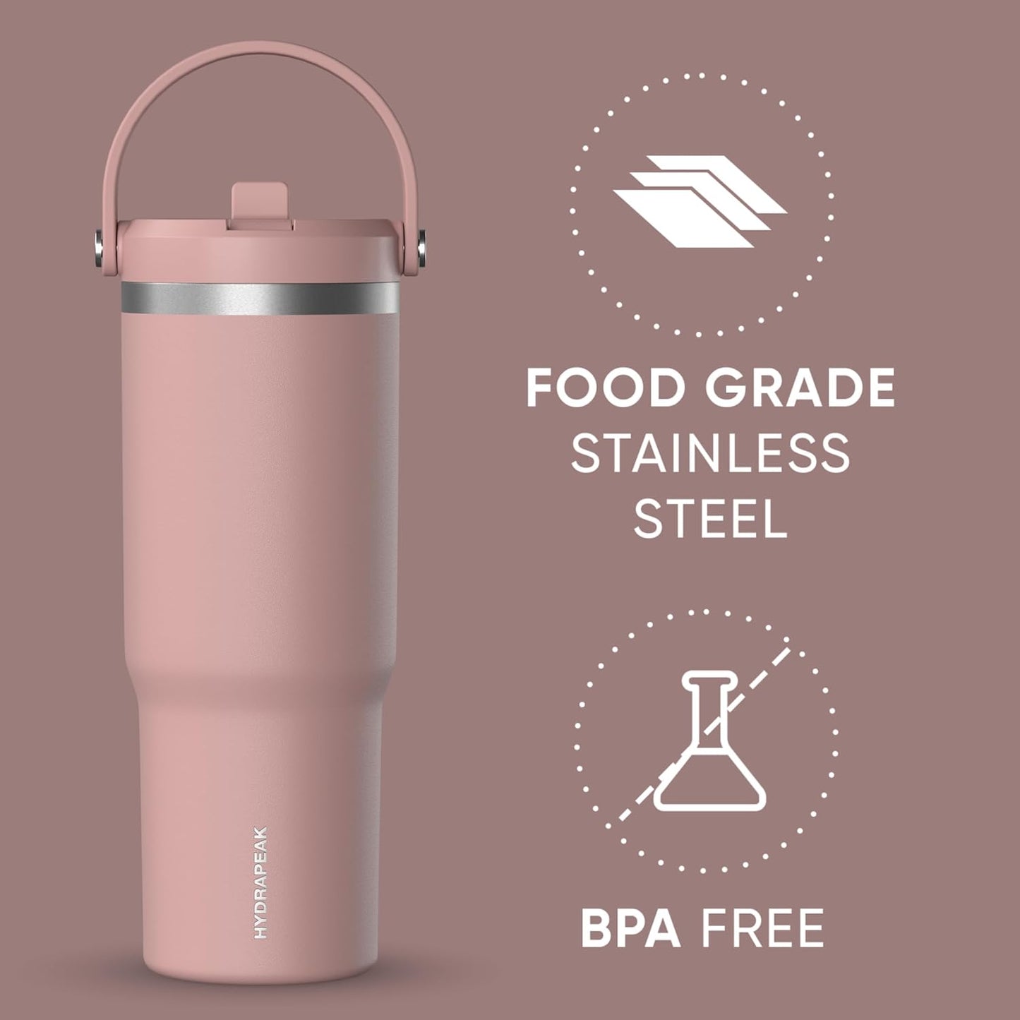 Nomad 32oz Stainless Steel Insulated Travel Tumbler with Handle & Straw Lid, Leakproof, Cupholder Friendly, Back to School, College Dorm, Gym & Everyday Hydration, Cold 24 Hours (Rosewood)