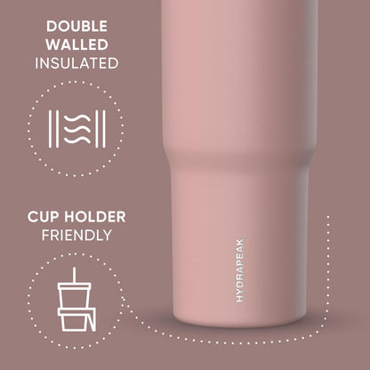 Nomad 32oz Stainless Steel Insulated Travel Tumbler with Handle & Straw Lid, Leakproof, Cupholder Friendly, Back to School, College Dorm, Gym & Everyday Hydration, Cold 24 Hours (Rosewood)