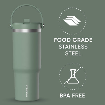 Nomad 32oz Stainless Steel Insulated Travel Tumbler with Handle & Straw Lid, Leakproof, Cupholder Friendly, Back to School, College Dorm, Gym & Everyday Hydration, Cold 24 Hours (Rosewood)