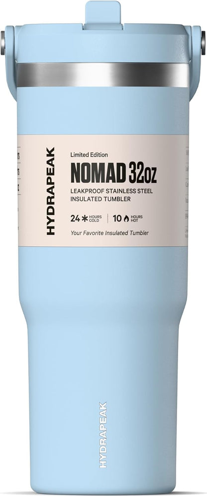 Nomad 32oz Stainless Steel Insulated Travel Tumbler with Handle & Straw Lid, Leakproof, Cupholder Friendly, Back to School, College Dorm, Gym & Everyday Hydration, Cold 24 Hours (Rosewood)