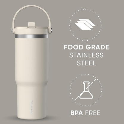Nomad 32oz Stainless Steel Insulated Travel Tumbler with Handle & Straw Lid, Leakproof, Cupholder Friendly, Back to School, College Dorm, Gym & Everyday Hydration, Cold 24 Hours (Rosewood)